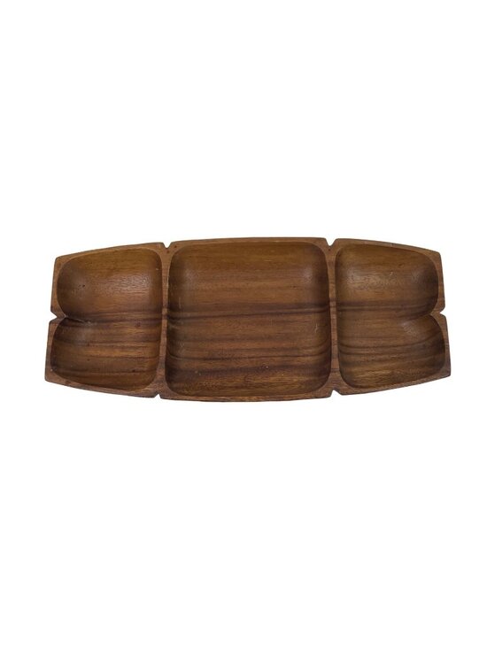 unmarked Other - Hand-Carved Wooden Divided Serving Tray With Scalloped Edge - Vintage Rustic Dec